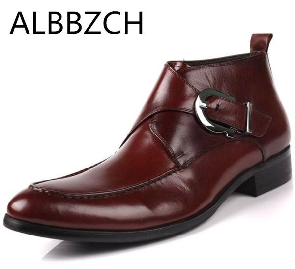 men boots leather short boots british style wedding dress shoes men business work boot motorcycle short casual ankle shoes, Black